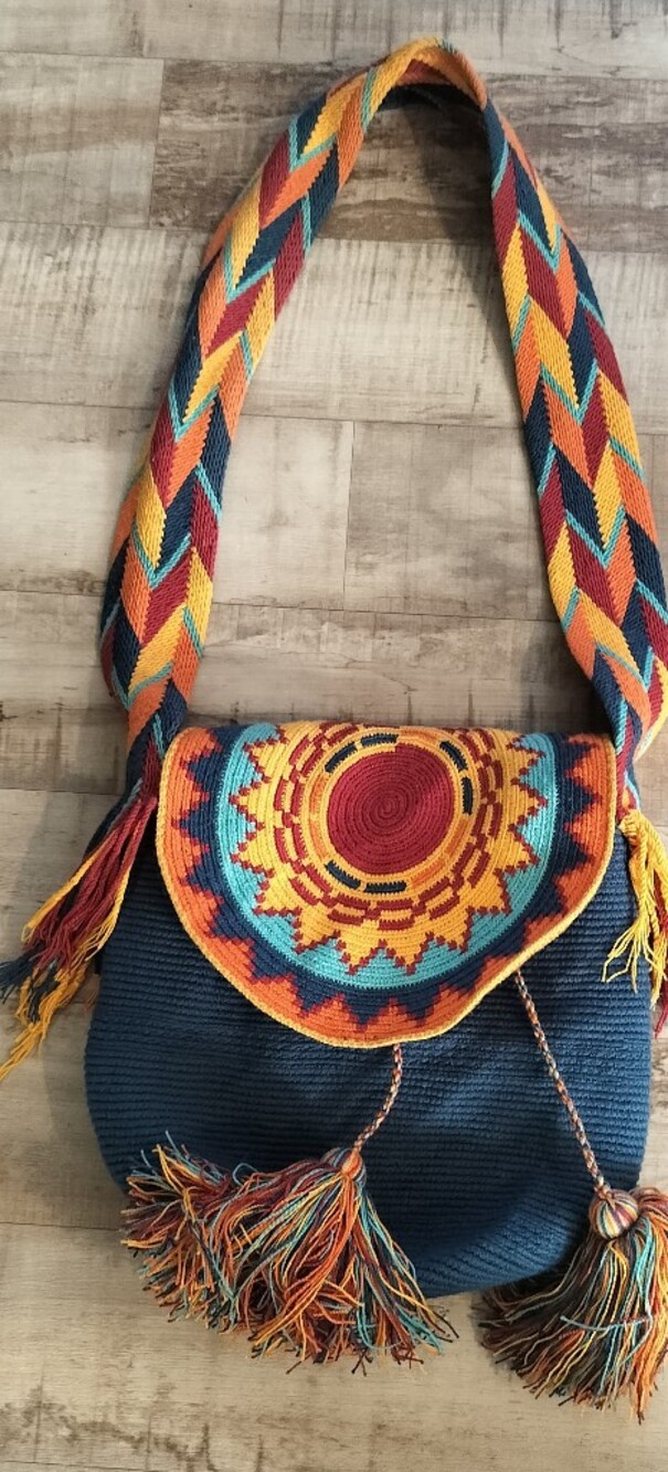 Handwoven Multicolor Crossbody Bag - Vibrant Blue & Warm Tones